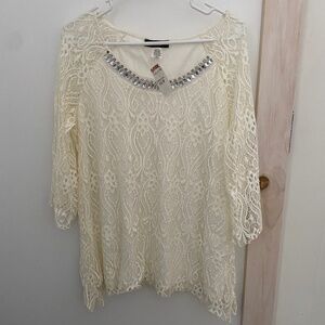 NWT Ashley J Lace Jewel Blouse / Shirt Sz. L